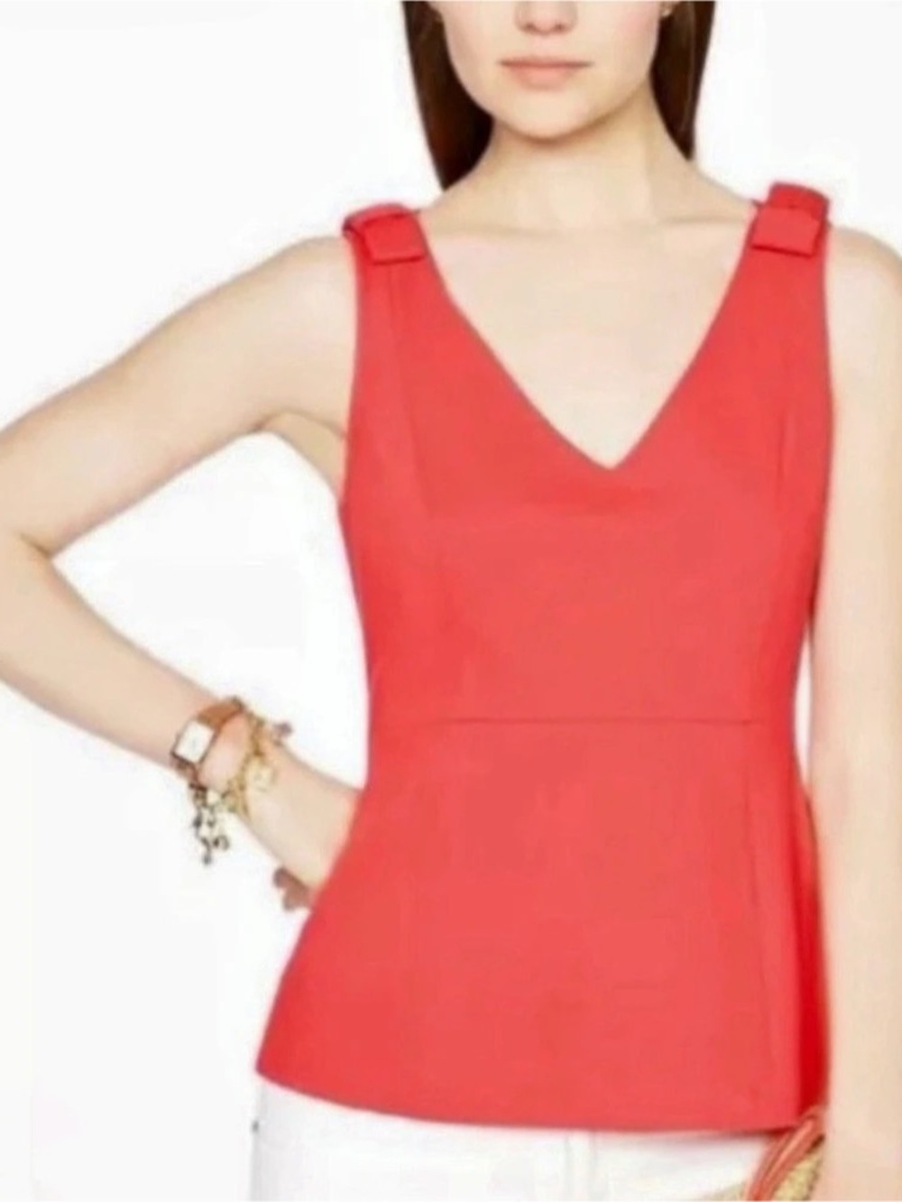 kate spade new york Coral Peplum V-Neck Blouse Size 8 (B2)